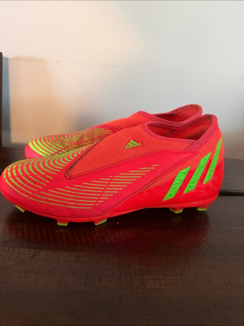 adidas Kids Bright Red & Neon Green Laceless Soccer Cleats